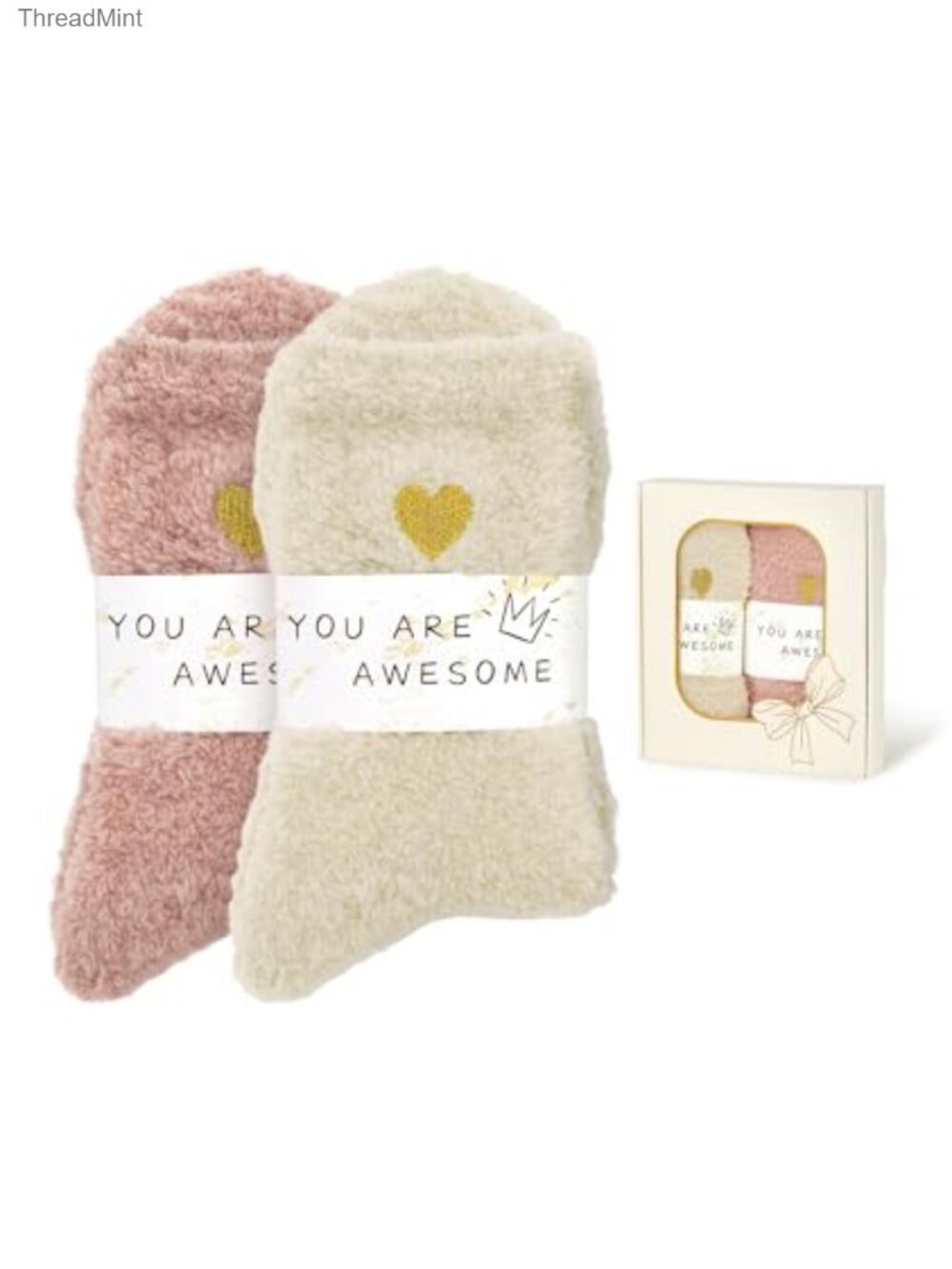 2 Pair Fuzzy Slipper Socks Plush Coral Fleece Cozy Winter Gift Box